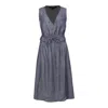 Smart And Joy Women's V-neckline Adjustable Waist Midi Dress - Blue In Blue