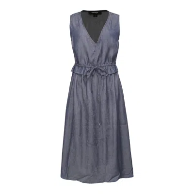 Smart And Joy Women's V-neckline Adjustable Waist Midi Dress - Blue
