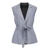 Smart And Joy Women's Waistcoat With Drawstring  - Blue In Blue