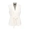 Smart And Joy Women's Waistcoat With Drawstring - White In White