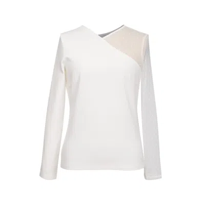 Smart And Joy Women's White Asymmetric Milano And Tulle Top