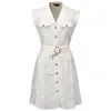 Smart And Joy Women's White Floral Organza Safari Style Dress