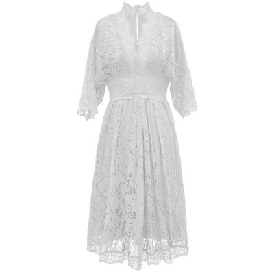 Smart And Joy Women's White Kimono Sleeves Lace Dress