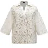 Smart And Joy Women's White Lace And Cotton Blouse In White