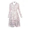 Smart And Joy Women's White Leaves Print Fit & Flare Chiffon Dress In White