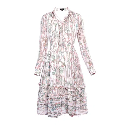 Smart And Joy Women's White Leaves Print Fit & Flare Chiffon Dress