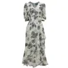 Smart And Joy Women's White Linear Flower Print Plunging Hem Dress In White