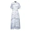 Smart And Joy Women's White Linear Print Midi Elemental Print Shirt Dress In White