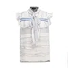 Smart And Joy Women's White Linear Wave Print Ruffle Top In White