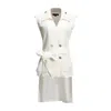 Smart And Joy Women's White Long Bi-material Tailored Waistcoat In White