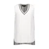 Smart And Joy Women's White Long V-neckline Bi-material Top In White