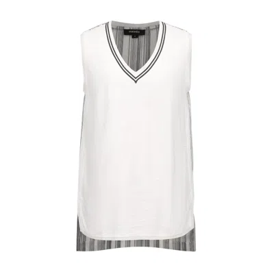 Smart And Joy Women's White Long V-neckline Bi-material Top