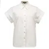Smart And Joy Women's White Minimalist Short Sleeves Cotton Shirt In White