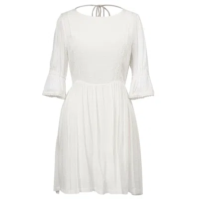 Smart And Joy Women's White Plumeti Chiffon Babydoll Low-cut Back Short Dress