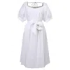 Smart And Joy Women's White Puffy Sleeves Fit-and-flare Blouse-dress
