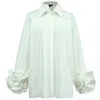 Smart And Joy Women's White Ruffle Sleeves Cotton Shirt In White
