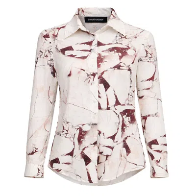 Smart And Joy Women's White Straight-cut Shirt With A Marble-effect Print