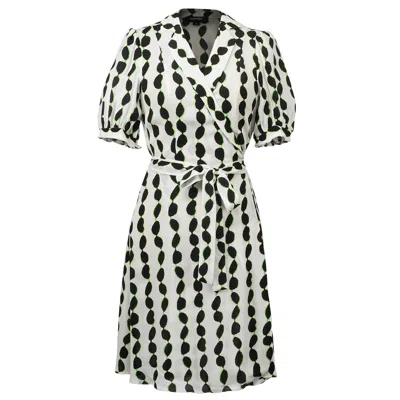 Smart And Joy Women's White Tailor Collar Graphic Print Short Warp Dress