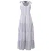 Smart And Joy Women's White Tiered Panels Stripes Game Dress