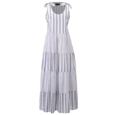 Smart And Joy Women's White Tiered Panels Stripes Game Dress