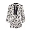 Smart And Joy Women's White Tulip Sleeves Blouse With Monochrome Floral Print In White