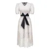 Smart And Joy Women's White Tulle Dress With Polka Dot And Balloon Sleeves In White