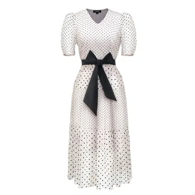 Smart And Joy Women's White Tulle Dress With Polka Dot And Balloon Sleeves