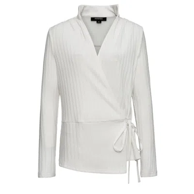 Smart And Joy Women's White Wrap Over Knitted Top