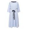 Smart And Joy Women's Wide-belt Flared Dress -blue In Blue