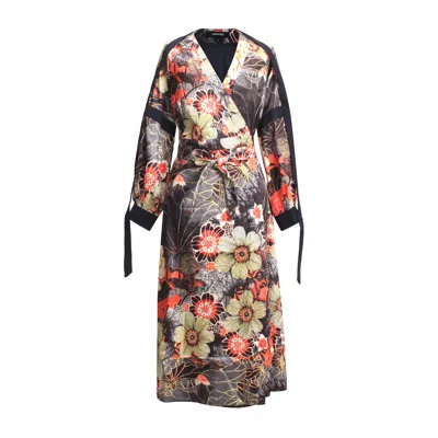 Smart And Joy Women's Wrap Dress With Flower Print And Satin Bias In Blue