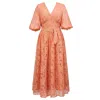 Smart And Joy Women's Yellow / Orange All-lace Puffy Sleeves Dress With Belt - Apricot In Yellow/orange