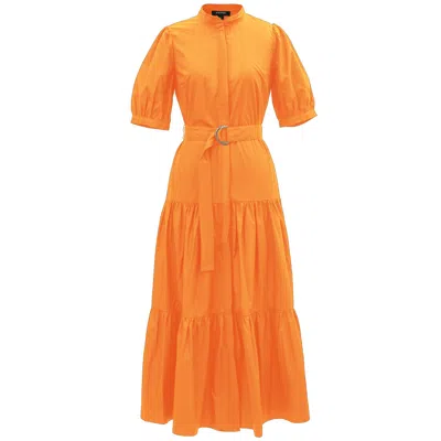 Smart And Joy Women's Yellow / Orange Cotton Shirt Dress With Added Belt - Orange In Yellow/orange