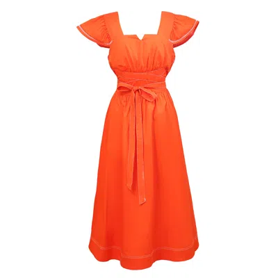 Smart And Joy Women's Yellow / Orange Ruffle Sleeves Square Cleavage Dress - Orange In Yellow/orange