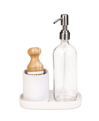 Smart Design Ceramic Soap Pump And Brush Set In White