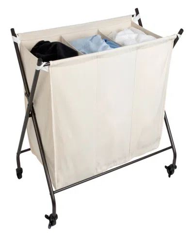 Smart Design Premium 3 Compartment Rolling Canvas Laundry Sorter Hamper With Wheels And Handles In Neutral
