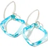 Smart Glass Jewelry Women's Blue Recycled Gin Bottle Ruffle Boomerang Earrings Sterling
