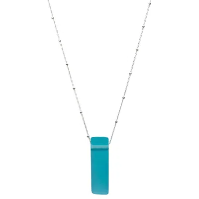 Smart Glass Jewelry Women's Blue Recycled Gin Bottle Stiletto Necklace Aqua Sterling
