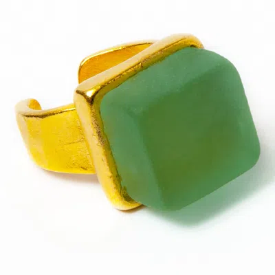 Smart Glass Jewelry Women's Green Recycled Glass Cube Gold Ring Antique Clear