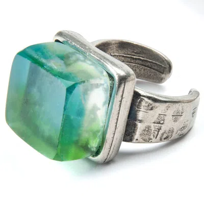 Smart Glass Jewelry Women's Recycled Glass Mosaic Cube Ring Confetti Silver