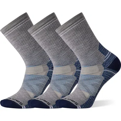 Smartwool 3-pack Hike Full Cushion Crew Socks In Gray
