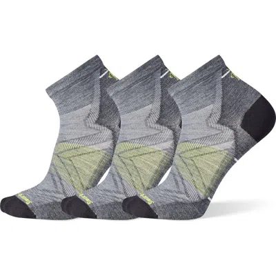 Smartwool 3-pack Run Zero Cushion Ankle Socks In Gray