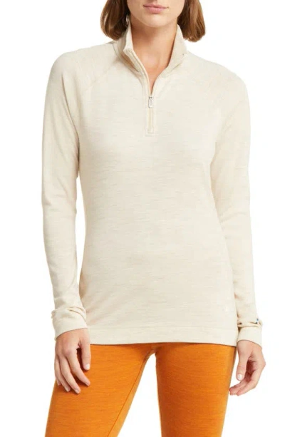 Smartwool Classic Thermal Long Sleeve Merino Wool Quarter-zip Base Layer Top In Almond Heather