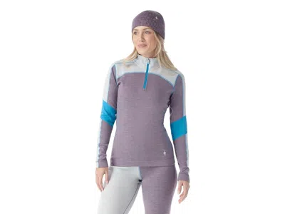 Smartwool Classic Thermal Merino Base Layer Colorblock 1/4 Zip Women's Clothing Winter Sky-chalk Violet Heathe In Winter Sky-chalk Violet Heather
