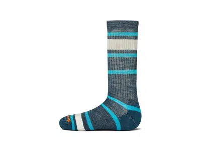 Smartwool Hike Light Cushion Striped Crew Socks (toddler/little Kid/big Kid) Kids Shoes Twilight Blue: Sm (9 T In Multi