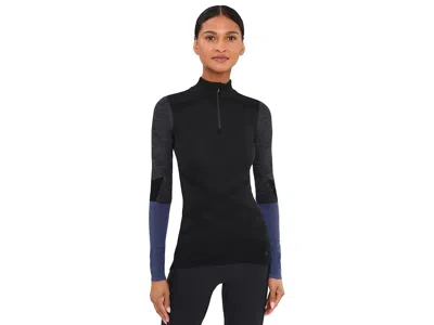 Smartwool Intraknit Thermal Merino Base Layer Colorblock 1/4 Zip Women's Clothing Black-charcoal: Sm, Elastane