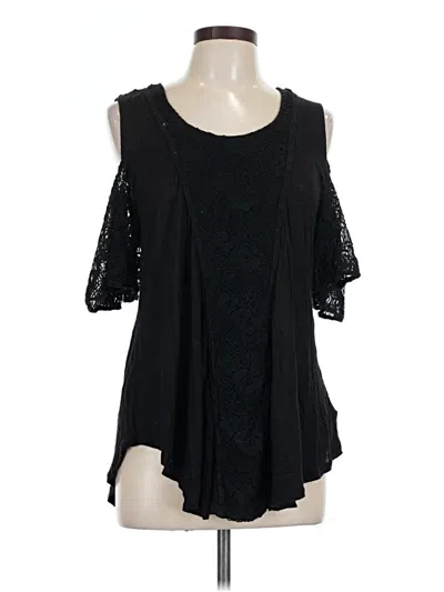Pre-owned Smartwool Short Sleeve Top Black Cold Shoulder Neckline Tops