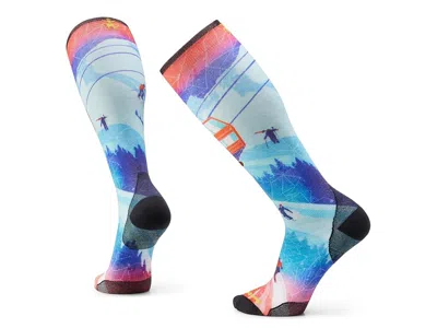 Smartwool Ski Zero Cushion Ski Day Print Over The Calf Men's Crew Cut Socks Shoes Laguna Blue: Lg (men's Shoe 