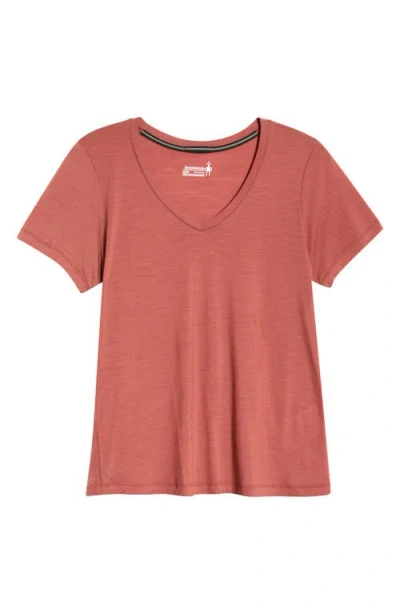 Smartwool Ultralite V-neck Short Sleeve Merino Wool Blend T-shirt In Brown