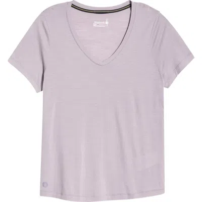 Smartwool Ultralite V-neck Short Sleeve Merino Wool Blend T-shirt In Purple