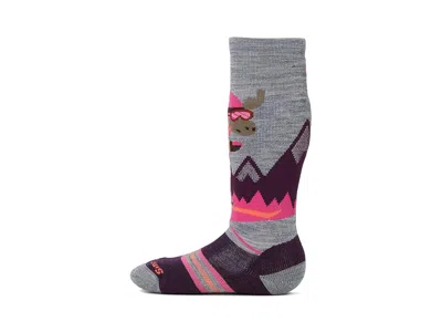 Smartwool Wintersport Full Mountain Moose Pattern Otc Socks (toddler/little Kid/big Kid) Kids Shoes Light Gray In Multi